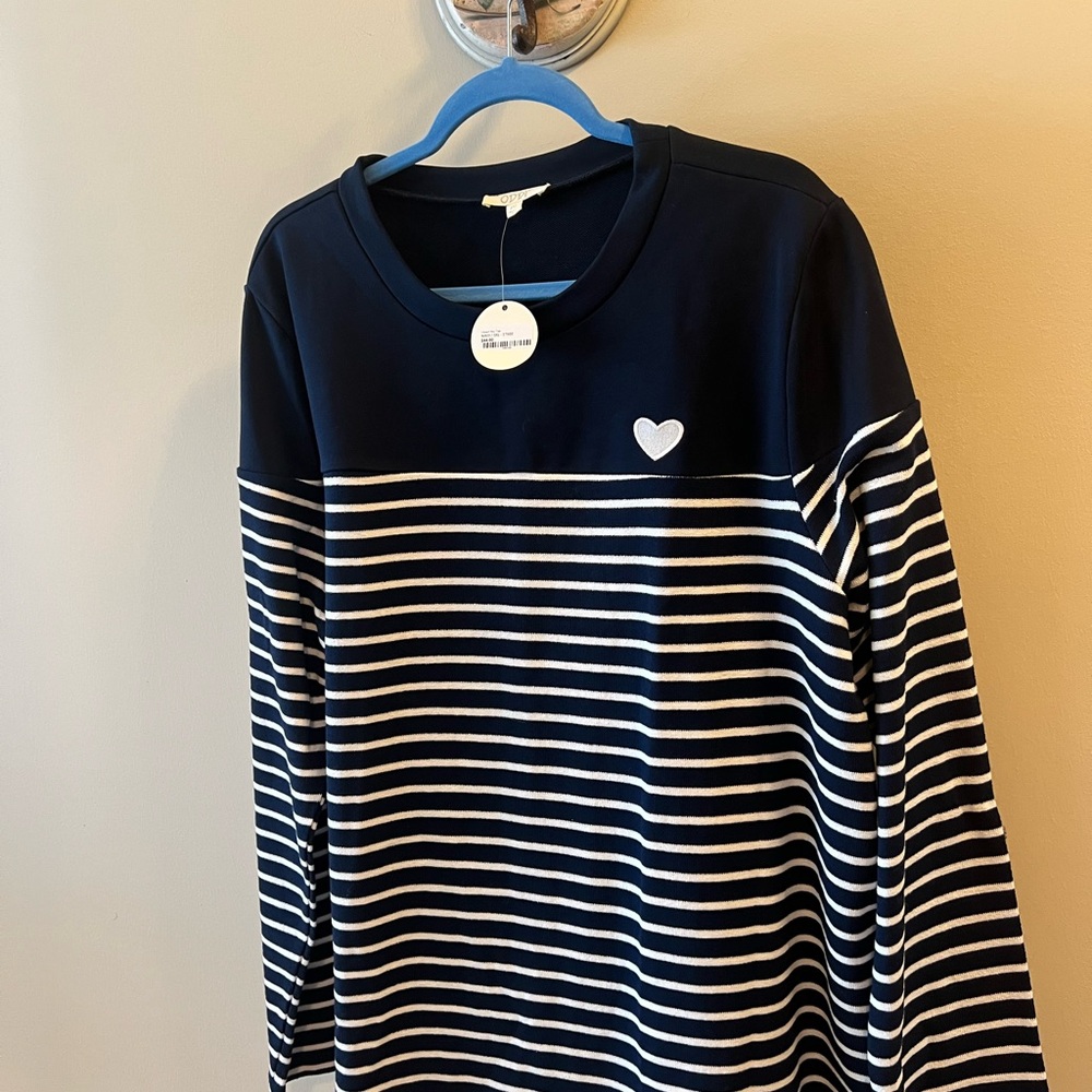 Oddy Size 3XL I Heart You Navy and White Striped Women’s Long Sleeve Top